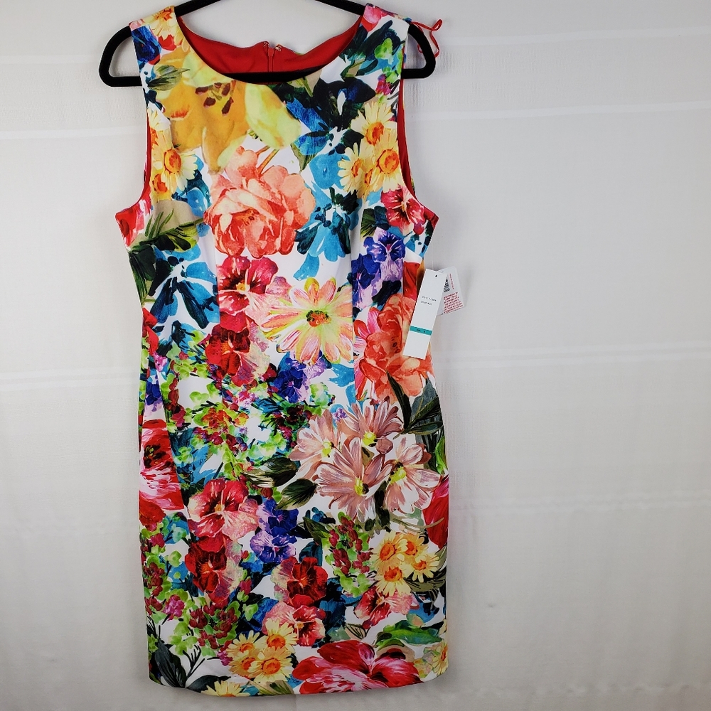 Leslie Fay NWT sleeveless lined floral dress sz 16